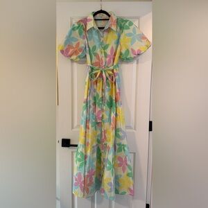 Peach Love California Pastel Floral Maxi Dress in Yellow, Pink, Green, Blue